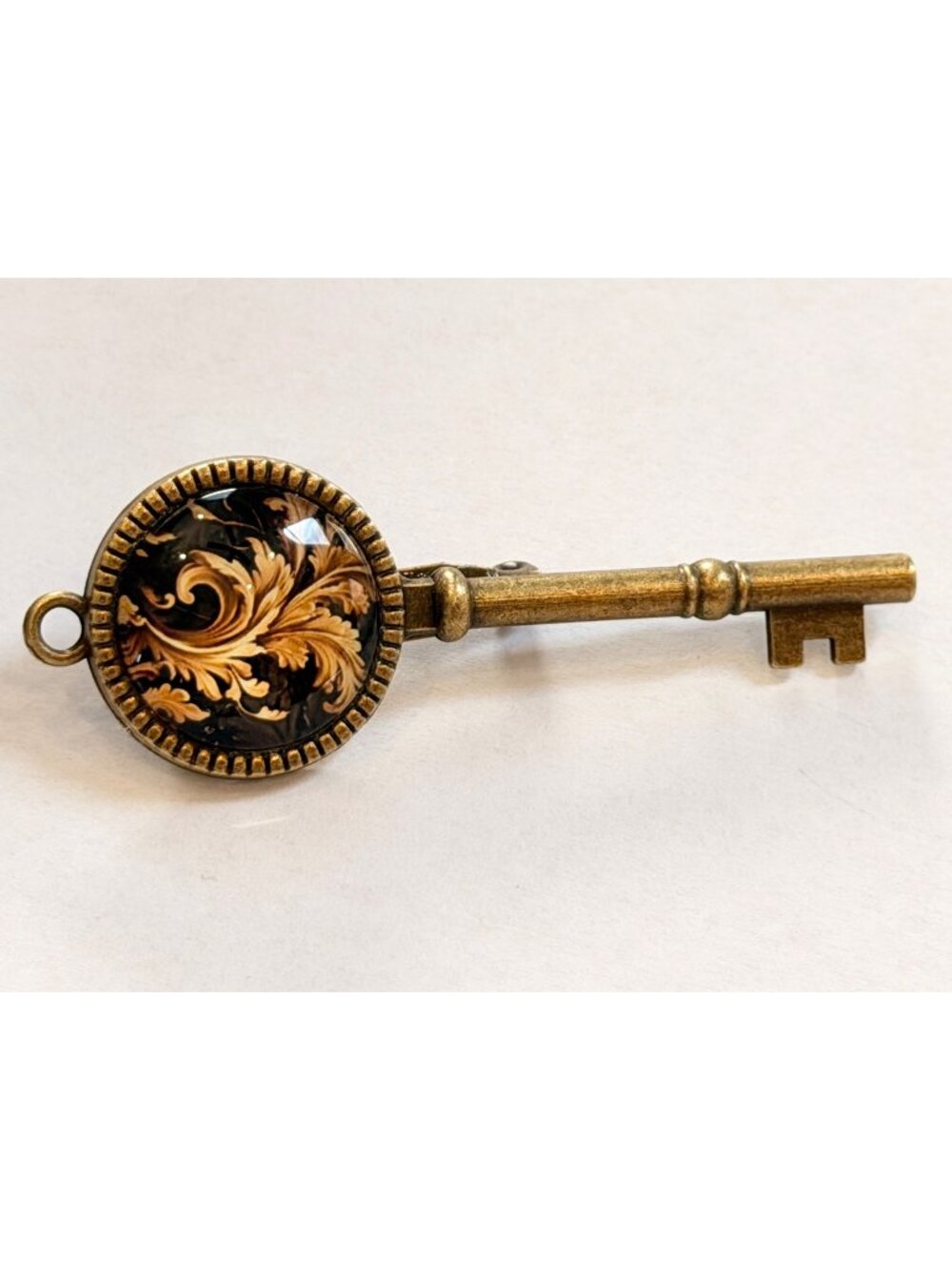 Vintage Brass Key Brooch With Ornate Swirl Design 2 Inches Long Antique Finish